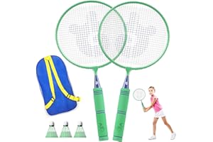 JOY SPOT! Kids Badminton Rackets Set with Soft Grip, Oversize & Lightweight Shuttlecocks Racquet with Carry Bag for Children Youth, 2 Player Sport Game for Indoor Outdoor Backyard