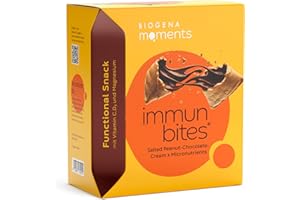 ‎BIOGENA MOMENTS FUNCTIONAL TASTE FOR FANCY MOMENTS Biogena Moments Immun Bites - Gesalzene Erdnuss-Schokoladencreme Vegane Snacks, Gluten & Palmöl, mit Vitaminen C, D3 & Magnesium zur Unterstützung des Immunsystems & Energie | 130 kcal | 3er-Pack