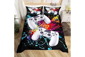 HOMEMISSING Set di biancheria da letto con copripiumino per ragazzi, motivo: gamepad ad acquerello, con videogiochi, controller per videogiochi, 2 pezzi, per letto singolo