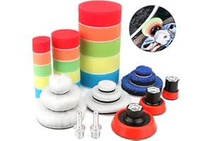 Bestcool Polishing Pads for Drill, 29pcs Sponge Wool Polishing Waxing Buffing Pads Kit for Auto Car Polishers, Polishing Sponge Pads with 2pcs M14 Drill Adapters for Car Polishing, Sanding, Waxing