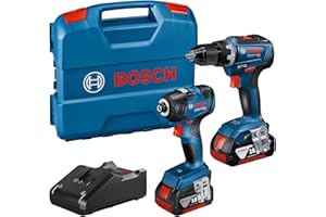 Bosch Professional 18V System combi-kit : Visseuse à chocs sans-fil GDR 18V-200 + perceuse-visseuse sans-fil GSR 18V-55 (avec 2 batteries 4,0 Ah, chargeur rapide GAL 18V-40, L-Case)