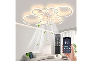 ‎MIIR MiiR LED Deckenventilator mit Beleuchtung, 110CM Lampe mit Ventilator Und Fernbedienung APP, 105W Deckenlampe Mit Ventilator Deckenventilator mit Licht, Ceiling Fan Für Schlafzimmer Wohnzimmer,Weiß