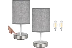 Lightsjoy 2 Pack Table Lamp Touch Dimmable Nightstand Lamp 3-way Brightness Bedside Table Lamp for Living Room Hotel Bedroom Grey Dimmer Table Lights Include 2 x Warm White E14 bulbs - Grey Round