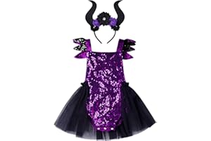 IBTOM CASTLE Disfraz de Halloween Maleficent Ursula Bruja para Recién Nacido Bebé Niña Calabaza Romper Vestido con Diadema Conjunto Cumpleaños 1 Año Carnaval Cospaly Calabaza Fiesta de Disfraces