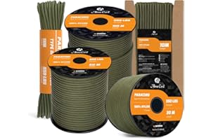 Abma Cord Paracord 550 4mm Nylon Corda (10m-15m-30m-50m) Tipo III Corda da Paracadute a 7 Fili Cavo di Sopravvivenza, Cavo Militare - Max. 250 kg - Verde Militare, 10m