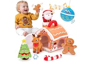 hahaland Jouet bébé 6 Mois, Maison en Pain d'Épices de Noël - Jouet Eveil Bebe 6-12 Mois, Jouets Sensoriel en Peluche, Jeux Montessori Enfant Cadeau pour Bebe 1 an Garçon Fille