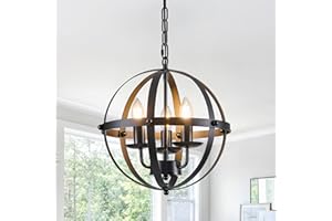 Ganeed Lámpara colgante Globo industrial Iluminación colgante Lámpara de araña vintage Lámpara de techo colgante esférica para cocina Mesa de comedor con isla Casa de campo E14 Negro 3 Luces