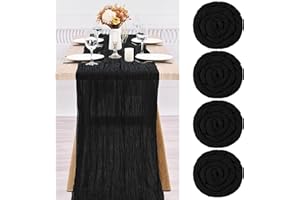 Teruntrue 4 Pack Black Cheesecloth Table Runner Table Runner, Semi-Sheer Gauze Tablecloth 10Ft Rustic Decorations for Kitchen Wedding Holiday Party Supplies(Black, 300cm)
