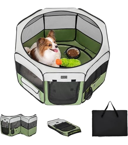 Pawaboo Opvouwbare Hondenren / Speelpen - Draagbare Puppy Playpen Met Waterdicht Oxford, Reis Tas En Kom - Groen M