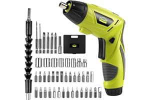DEWINNER Electric Cordless Screwdriver, Drill Driver Set, USB 3.6V 3N·m Max Torque with 1300 mAh Battery & 45 Piece Screwdriver and Wood Bit Assortment
