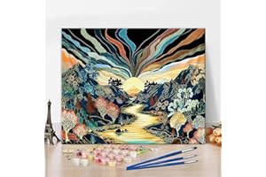 TISHIRON Blacklight Forest Mountain malowanie według liczb, dla dorosłych, słońce retro, malowanie według liczb, akwarela, kwiaty, drzewa, malowanie według liczb, dla dorosłych, początkujących, obraz