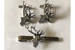 GIFTSFORALL Stags Head a21 On A Pair of Cufflinks With A Tie Slide Set Fine English Modern Pewter POSTED BY US GIFTS FOR ALL 2016 FROM DERBYSHIRE UK