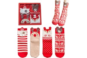 KOIROI 4 pary skarpet bożonarodzeniowych, skarpety na Boże Narodzenie, dla kobiet i mężczyzn, na Boże Narodzenie, ciepłe skarpety bawełniane, kolorowe, zabawne skarpetki, skarpety bożonarodzeniowe,