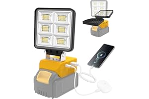 NATPOW Faro LED Ricaricabile per Dewalt 18V, 6000K 2 Modalità Lampada Portatile LED Ricaricabile con Tipo C e USB, IP65 Impermeabile Faretto da Lavoro per Campeggio, Garage, Pesca, Senza Batteria