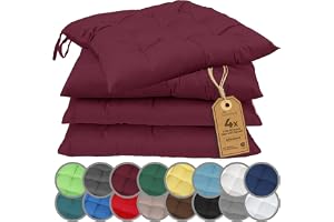 NatureMark 4-pack Stolsdynor med Remmar 40x40 cm – Fylld Sittdyna för Inomhus & Utomhus – Färg: Bordeaux