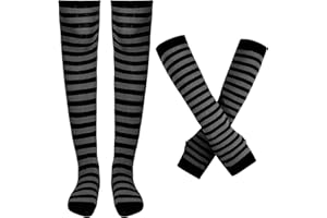 Blulu Calze Scaldamuscoli a Righe Calzini Coscia Guanti Lunghi senza Dita a Strisce Scaldabraccia da Donna