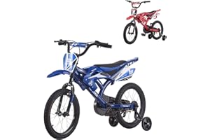 LSBIKE 16" 18'' Kids Bike Moto Bicycle Motocross Motorcycle Bike Simulated Motorbike Sound With Removable Stabilisers Wheels for Ages 3-9 Years Old Boys Girls