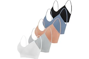 Seitop 5 piezas sujetador clásico para mujer con cuello en V acolchado cami sin costuras camiseta sin costuras tirantes bralette diario básico dormir sujetador deportivo sujetador sans costura sin