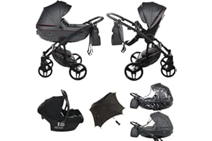 Original Junama Diamond S-Class v2 Kombi-Kinderwagen TRIO 3in1 Exclusive Prams (06 - Grau - Rot)