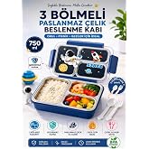 Paslanmaz &Ccedil;elik Lunch Box Sevimli &Ccedil;ocuk Beslenme Kabı Yemek Kabı 3 B&ouml;lmeli Isı Yalıtımlı Beslenme Kutusu