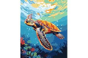Gifmore Paint by Numbers Kits for Adults, DIY Craft Art Canvas Painting Kit with Acrylic Pigment and Brushes, 12 x 16 inch Sea Turtle (Frameless)