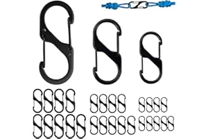 DALAETUS 30 Piezas S Forma Mosquetón Clips Set, Llavero de Doble Resorte, Forma de S Hebilla para Casa, Senderismo, Exterior, Pesca, Camping (50mm/40mm/32mm)