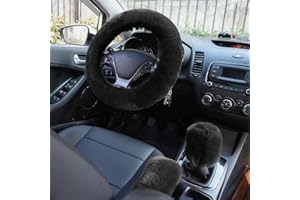 FGEN 3pcs Lenkradbezug Plüsch,Universal Auto Lenkradhülle,Lenkrad AbdeckungLenkradbezug für Auto Zubehör, 36-38cm (Schwarz)