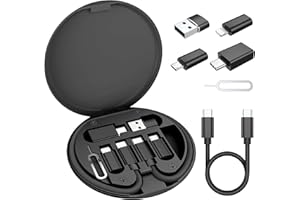 Elebase Wielofunkcyjny kabel danych Storage Box Adapter czarny for iPhone 16 15 Max Pro,Samsung Galaxy S25 Plus,Type-C kabel szybkie ładowanie,USB C Micro-USB/iOS/OTG adaptera,Otwieracz kart SIM