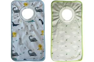 NOVAGO Lot de 2 Grands Bavoirs bébé et Maternelle évolutif 100% Coton Super Confort et Doux, col élastique Facile a Enfiler, Poche de Rangement