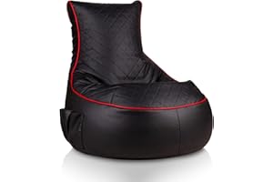 Bepouf Poltrona Sacco Puf Pouf Con Schienale Alto Ecopelle Pieno (Gaming Nero Rosso, L)