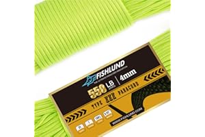 FISHLUND Paracord 550 lb, 7-żyłowa lina spadochronowa typu III, 50 stóp, 4 mm, nylonowa linka spadochronowa do biwakowania, Neonowa zieleń