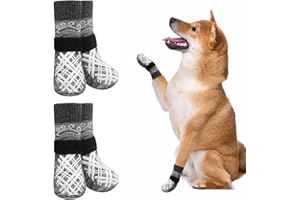 BEAUTYZOO 2 Pairs Anti Slip Dog Socks to Prevent Licking Paws, Dog Shoes for Hot Pavement Small Medium Large Senior Dogs, Pet Boots & Paw Protectors for Hardwood Floors Traction Control, Dark Grey M