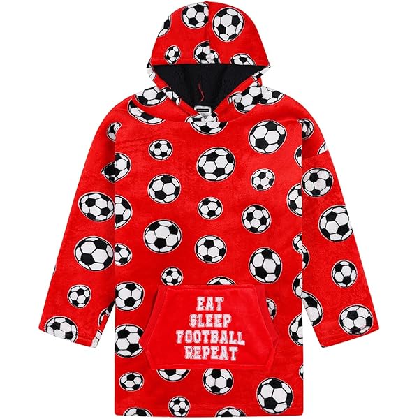 ThePyjamaFactory Jongens Eet Slaap Voetbal Herhalen Zwart en Wit Fleece ThePyjamaFactory Jongens Eet Slaap Voetbal Herhalen Zwart en Wit Fleece
