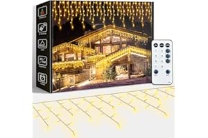 ARKOCHIC 10M Cortina Luces Navidad Exterior Balcon, 320LED Cascada Luzes Natal Exterior de IP65 Impermeable con 8 Modos Memoria, Blanco Cálido Decoración Navidad para Ventana, Interior, Puerta, Jardín