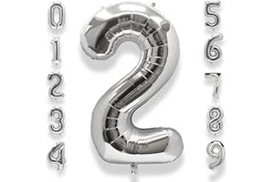 AULE Zahl Luftballon 2 Silber: XXL 101 cm Zahlen Folienballon Geburtstag Silber 2 Jahre Helium Ballon Kinder Junge Mädchen Zahlenballon für Babyparty Jubiläum Deko