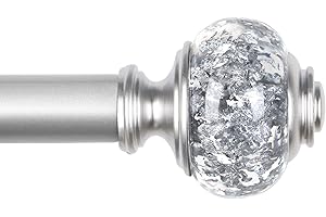 USFOOK 1 Inch Curtain Rods 32 to 58 Inches (2.6-4.8ft), Telescoping Splicing Drapery Rods for Windows 20 to 53 Inch, Silver Decorative Translucent Finials