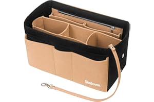 Simboom Bag Organiser Insert Handbag, Felt Bag Organizer Purse Organiser Bag in Bag Handbag Liner Tote Organiser Bag Pouch (Black and Beige, L)