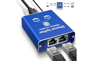 Goalake LAN Splitter 1 auf 2, Gigabit Ethernet Splitter, 1000Mbps RJ45 LAN Netzwerk-Splitter mit USB-C Stromkabel für Computer, Hub, Switch, Router, ADSL, Digital TV. gleichzeitig Arbeiten (1 to 2)