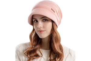 Enwokran Women Winter Knit Visor Hat Fleece Lined Warm Pullover Beret Hat, Newsboy Cap with Brim Cloche Ear Protection Hat for Women