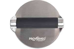 PROVERVEO Smash Burger Press Premium + Ricettario di Hamburger | Professionale Pressa per Hamburger in Acciaio Inox | Schiaccia Hamburger | Pressa Rotonda per Hamburger, Bistecche, Pancetta e Barbecue