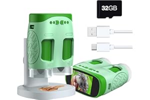 ydi Elektronisches Mikroskop für Kinder, 3-in-1 2“ Bildschirm Handheld 800X Mikroskop Teleskop mit Video-Digitalkamera, USB-Verbindung zum PC, Inklusive 32GB Karte