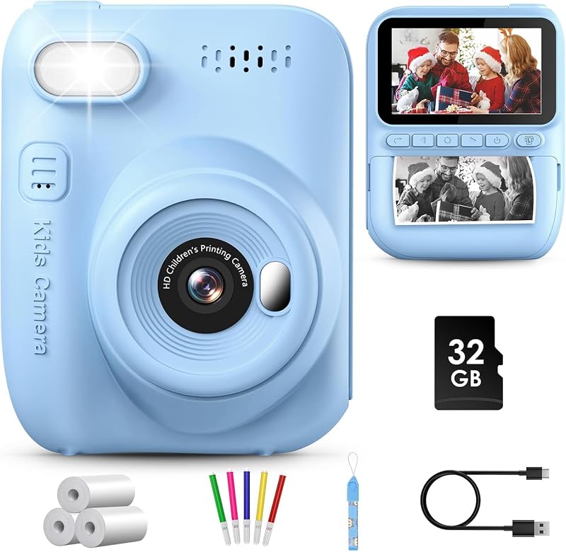 GREENKINDER Sofortbildkamera Kinder,14MP 3.0 Zoll Bildschirm Kinderkamera Sofortbildkamera mit 32G Karte,1080P Kamera Kinder Sofortdruck,Geburtstagsgeschenk Spielzeug für Jungen und Mädchen 3-12 Jahre