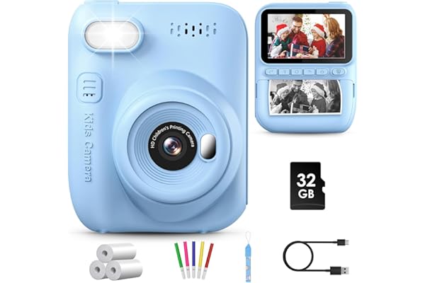GREENKINDER Camara Fotos Infantil Instantanea, 3,0 Pulgadas 14 MP Camara Fotos Infantil con Tarjeta de 32 GB y Papel de Impresión, HD 1080P Cámara Instantánea para Niños y Niñas 3 a 12 Años
