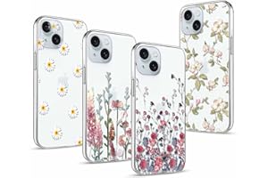Phoona 4 Stück Durchsichtig Silikon Handyhülle für Apple iPhone 13/14 6,1" Hülle,Weiche Transparente Case, Ultra Dünn TPU Stoßfeste Kratzfeste Schutzhülle mit Blumen Motiv Designs Cover für iPhone 14
