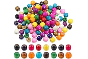 400Pcs Large Hole Barrel Wood Beads, BetterJonny 12 * 11mm Colorful Natural Wooden Spacer Beads Hair Braid Beads for Macrame Rosary Bracelet Jewelry Craft Making (BWB5)