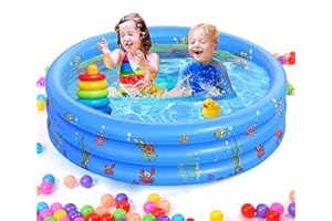 SUNSHINE SMILE Aufblasbares Planschbecken,100X40cm Swimmingpool,Schwimmbecken,Aufblasbare Pool,3 Ringen Planschbecken,Aufblasbarer Pool,Aufblasbarer Kinderpool,Babypool,Tragbare Badewanne,Kinder Planschbecken
