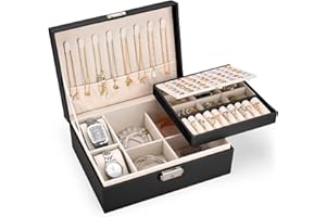 TENXSNUG Porta Gioielli Donna Ragazza, Scatole Portagioie Grande in Pelle PU a 2 Strati, Organizer Gioielli Bloccabile Cofanetto Portagioielli per Collane Orecchini Bracciali Anelli Orologi, Nero