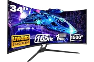 GAWFOLK 34 Inch Ultrawide Curved Gaming Monitor, 1500R PC Screen 165hz UWQHD 3440x1440, Curved Computer Display with FreeSync & Eye-Care Technology, DP, HDMI, Support Wallmount