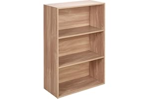URBNLIVING Wide 3 Tier Wooden Oak Shelf Bookcase