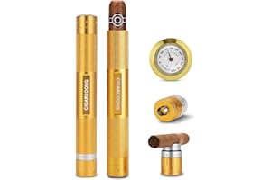 CLZOONG Zigarrenetui 3-in-1 Edelstahl Zigarrenrohr mit Hygrometer, Zigarrenpunsch und Zigarrenhalter, langlebiger Zigarrenkoffer für Outdoor-Reise-tragbare Lagerung (Gold)